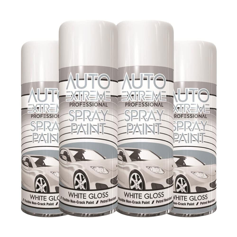Classic Signature - 4 x Auto Extreme White Gloss Spray Paint 400ml Professional Quality, Perfect Finish for Cars, Bikes,Vans, Metal, Wood