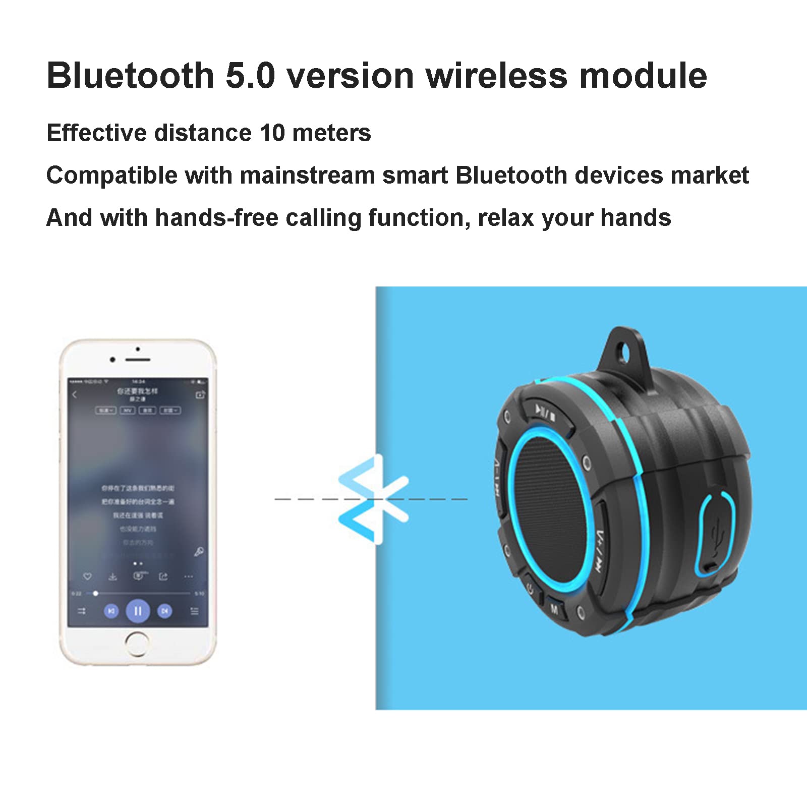 Głośnik prysznicowy Bluetooth, wodoodporne przenośne radia FM Bluetooth IPX7, ze światłem LED, prawdziwe bezprzewodowe stereo dla kajaka, plaży, prezentów dla mężczyzn,Black