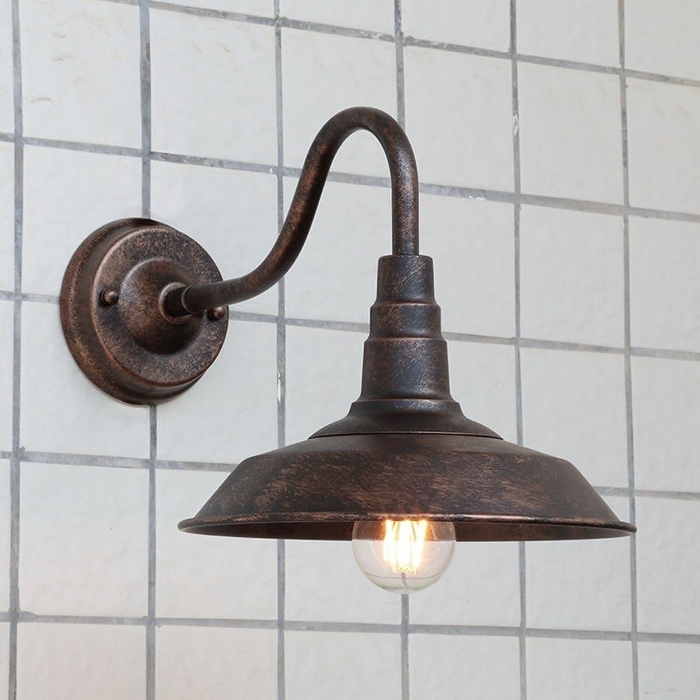 BLOOHK Industrial Gooseneck Barn Light Wall Sconce, Antique Bronze Farmhouse Wall Lamp with Dome Metal Shade, Rustic Vintage Lighting for Porch, Kitchen, Entryway