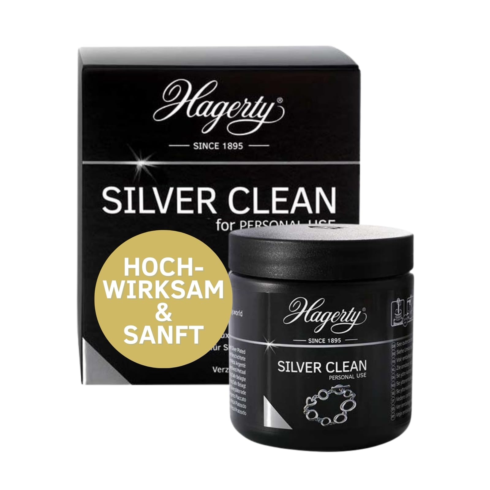 Hagerty Silver Clean Schmucktauchbad für Silberschmuck und versilbertem Schmuck 170ml I Effektiver Schmuckreiniger I Silberschmuck-Reinigungsbad für erneuerten Glanz I mit Kor
