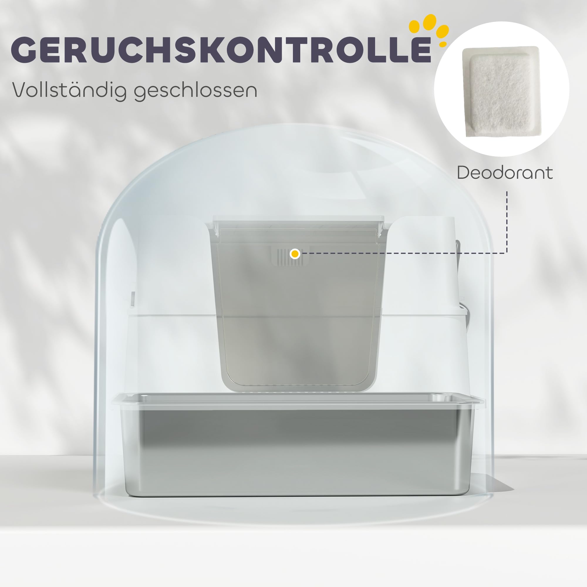 PawHut Katzenklo XL 60,2 x 40,2 x 44,5 cm mit Deckel Schaufel Hellgrau | Katzentoilette, Pedal, Edelstahl, Leicht zu Reinigen, Geruchsresistent, für Große Katzen bis zu 15 kg