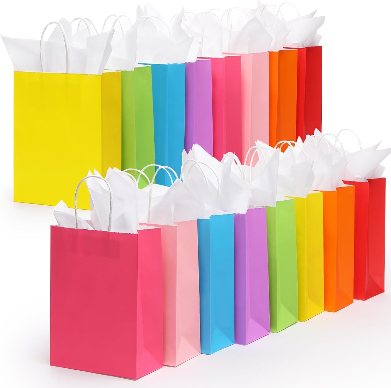 Carnation 32 Packs Christmas Gift Bags with Tissues，8 Colors Party Favor Gift Bags with Handles, Rainbow Gift Bags for Wedding, Birthday, Christmas, Party Supplies and Gifts(Small Size)