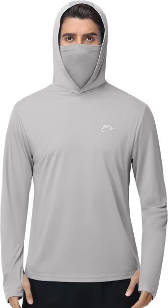 FISHEAL Mens Performance Fishing Hoodie Shirt - UPF 50+ UV Sun Protection Long Sleeve Shirts with Mesh Face Mask