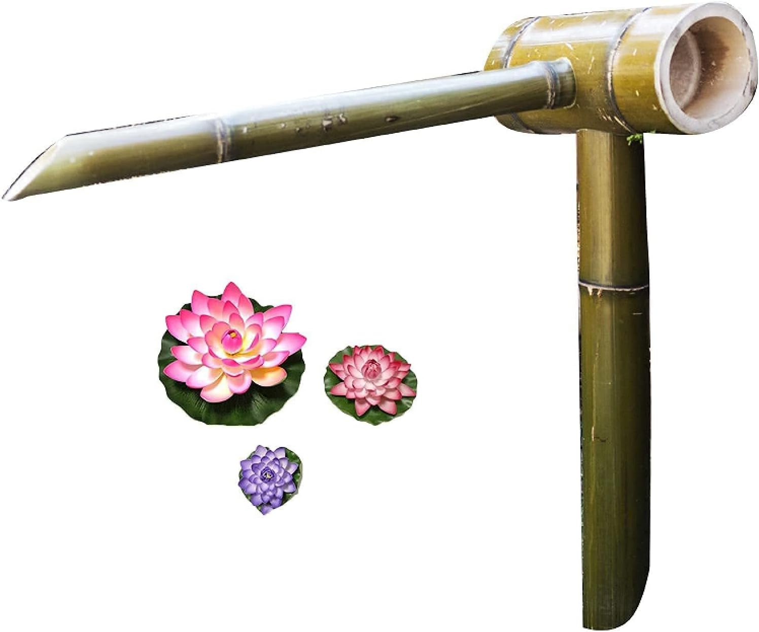 Handmade Bamboo Water Fountain with Pump, Outdoor Garden Fountain with Lotus Decor, Natural Bamboo Water Feature for Indoor/Outdoor Gift