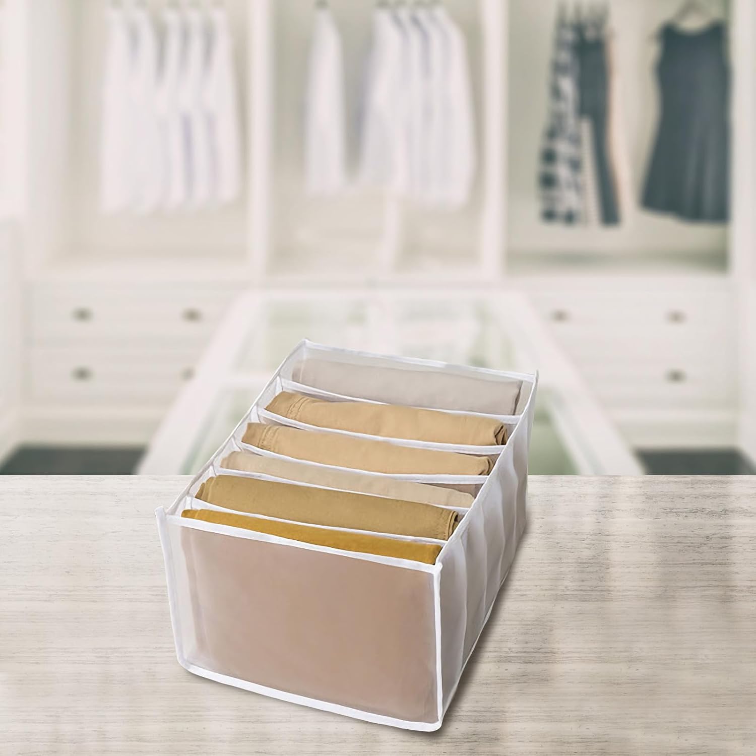 3pcs White Nylon Clothes Storage Box Set with Multi Grid Compartments