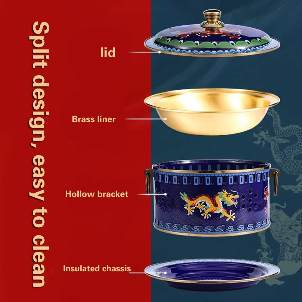 Copper Hot Pot Old Beijing Shabu Shabu Alcohol Stove Commercial Thickened Meal Portion Pot (Blue 34 * 26cm)