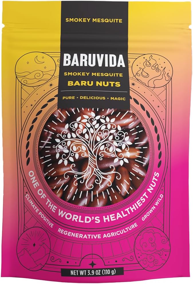 Baruvida Baru Nuts Smoky Mesquite BBQ Flavor | World's Healthiest Nut | Crunchy and Delicious | Healthy Snack | High Protein, Lowest Fat and Lowest Calorie Nut | Suitable for Vegan, Gluten Free, Keto, Peanut Free | Naturally Non GMO | SUPERFOOD with SUPER TASTE | 3.9oz (110g) Resealable Bag