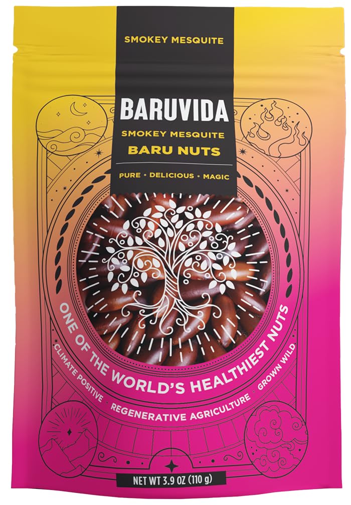 Baruvida Baru Nuts Smoky Mesquite BBQ Flavor | World's Healthiest Nut | Crunchy and Delicious | Healthy Snack | High Protein, Lowest Fat and Lowest Calorie Nut | Suitable for Vegan, Gluten Free, Keto, Peanut Free | Naturally Non GMO | SUPERFOOD with SUPER TASTE | 3.9oz (110g) Resealable Bag