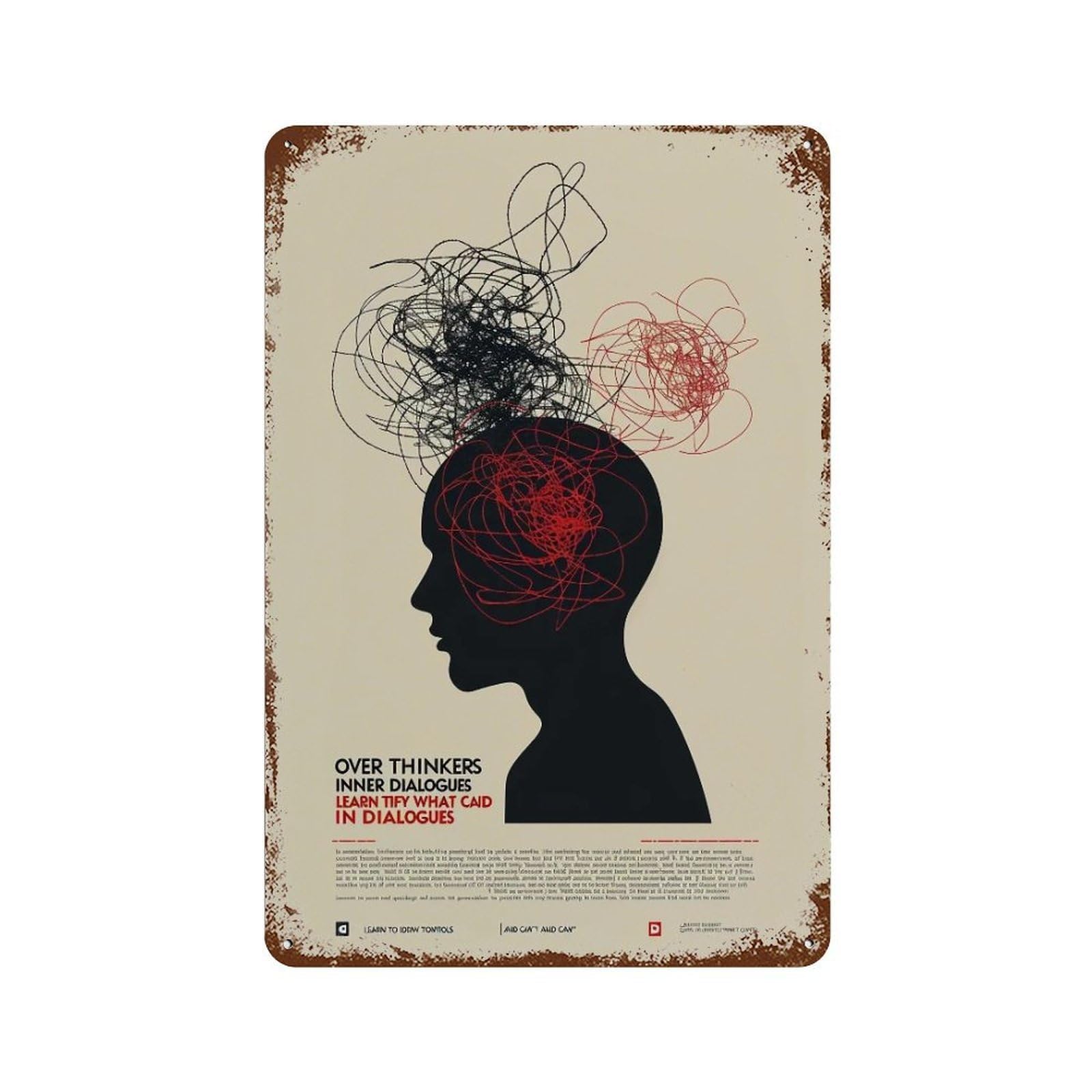 FHUYEURHRY Inner-Dialogues-of-an-Overthinker_02 Wall Decor Retro Iron Vintage Art Metal Tin Sign Poster Modern Home Cofffee Club Art Bar Shop Decorations Style 30x20cm