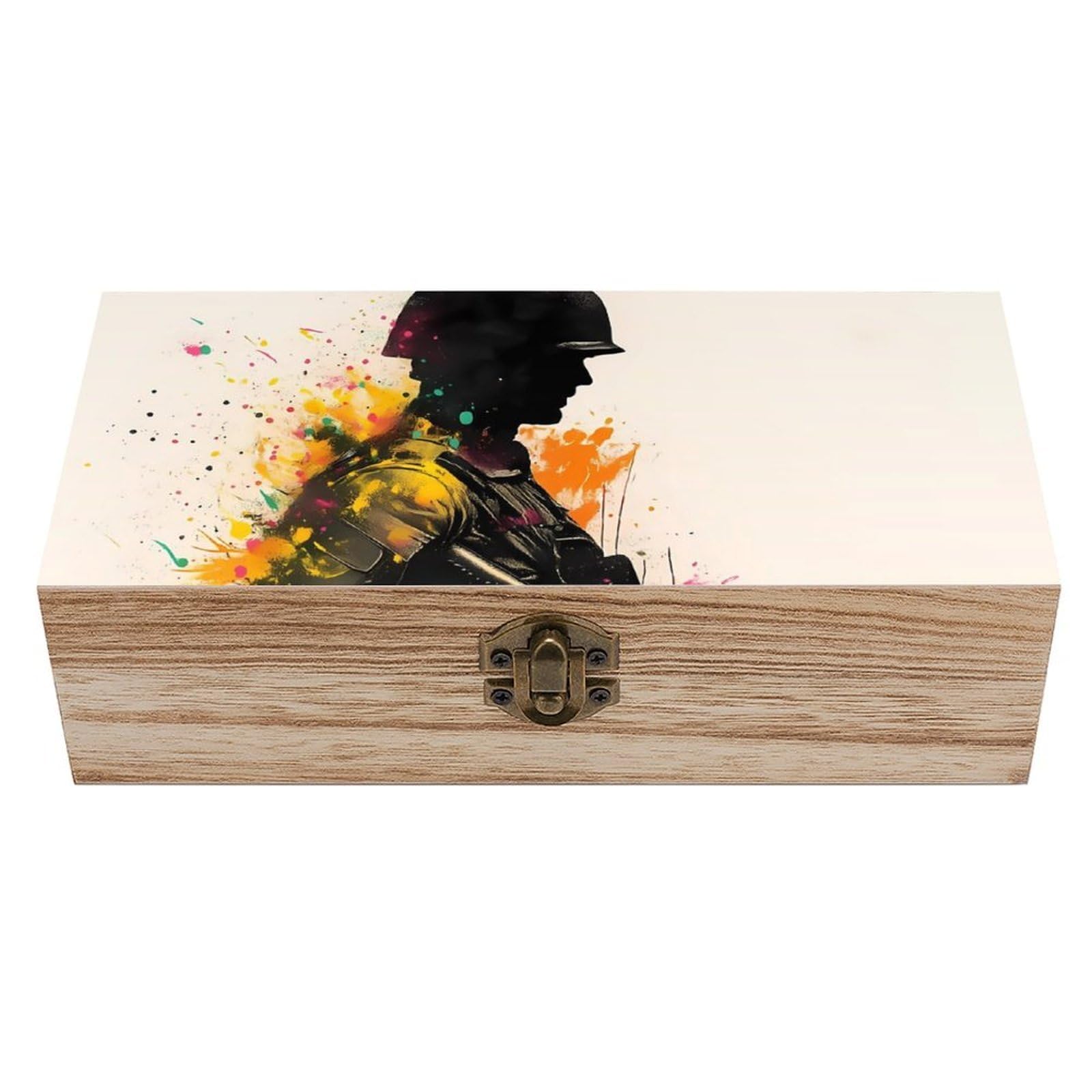 Oudrspo Vibrant Soldier & Flowers Retro Wooden Storage Box Keepsake Jewelry Decorative Art Storages Box Gift Boxs