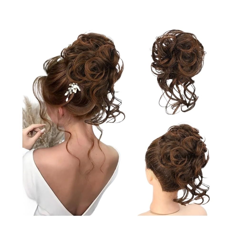 QRSTUVXZY Messy Bun Hair Piece, Scrunchies for Women Tousled Updo Bun Synthetic Wavy Curly Chignon Ponytail Hairpiece Hair Accessories(2-30)