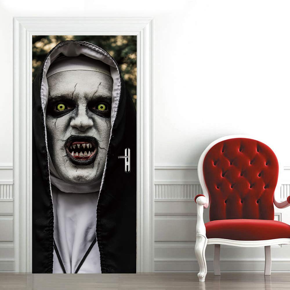 Poster autocollant porte trompe l'oeil 3D vinyle décor terror 93x205 cm