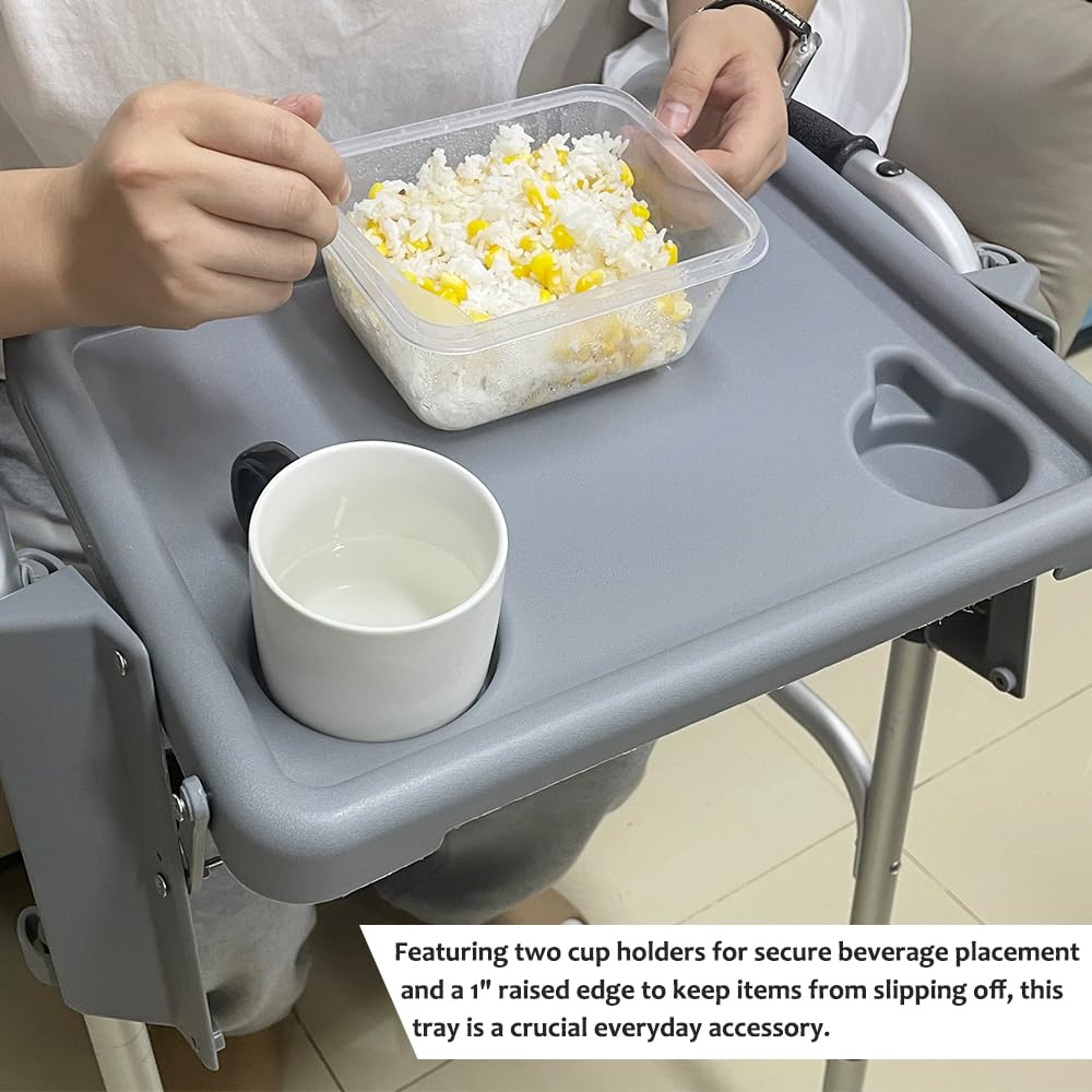 Bandeja para andar con dos portavasos, plegable para escritorio, tabla de regazo, ayuda a comer para pacientes lactantes, 11 pulgadas de ancho x 16 pulgadas de largo