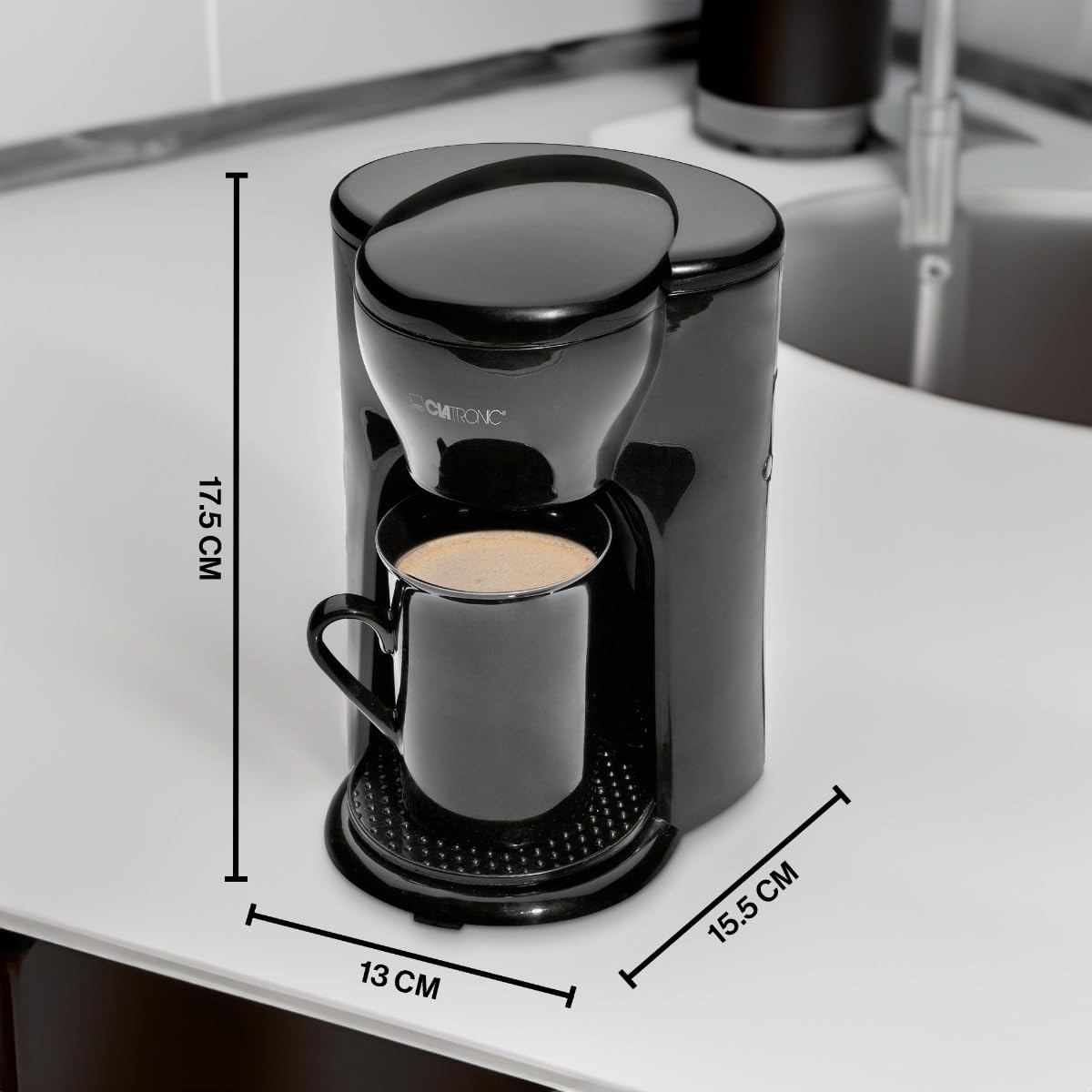 Clatronic KA3356 Ekspres Do Kawy Z Kubkiem Ceramicznym, ‎300 W, Czarny