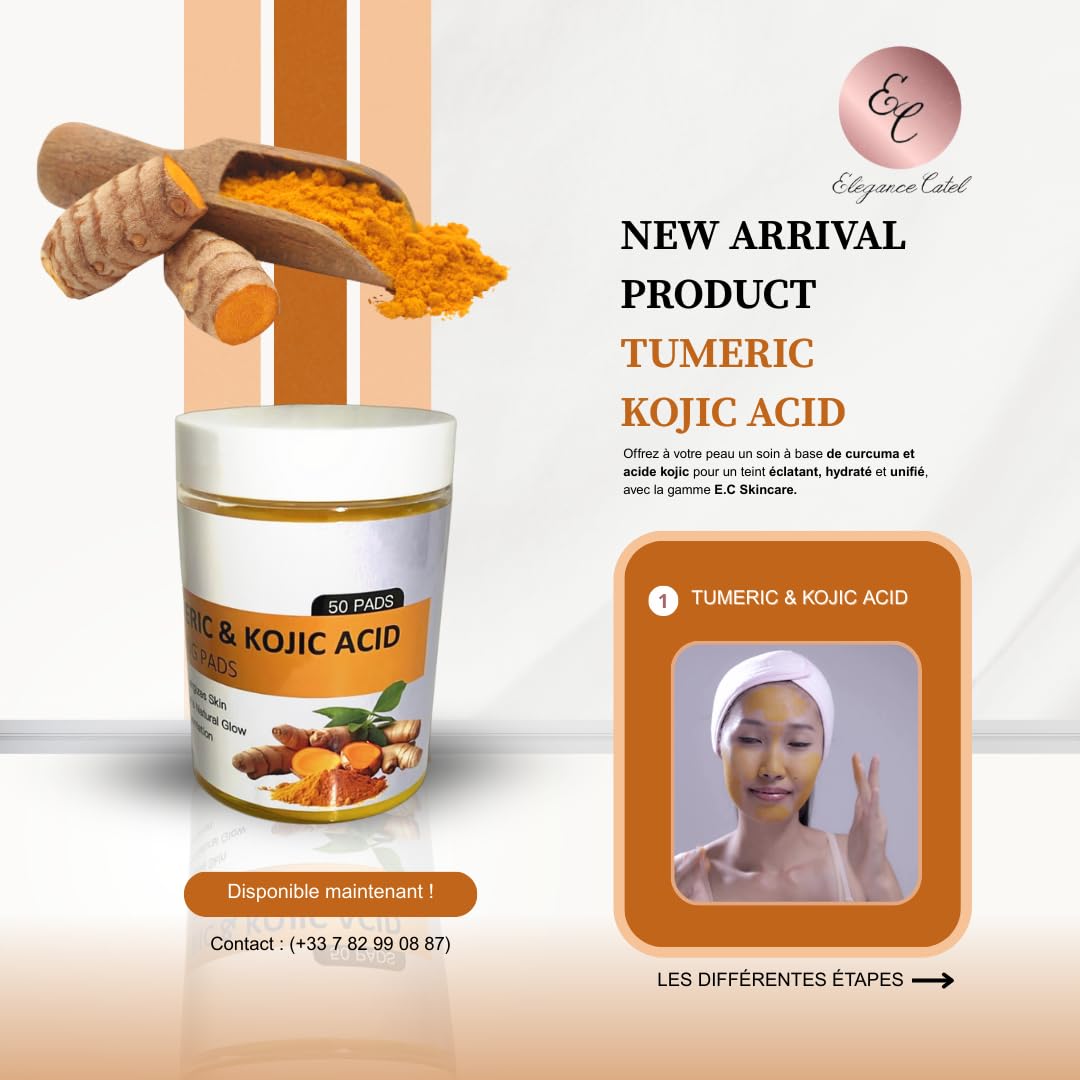 Elegance Catel Lightening Pads with Turmeric and Kojic Acid, 50 Soaked Cotton Pads, 99% Organic, Facial Tonic - Image 2