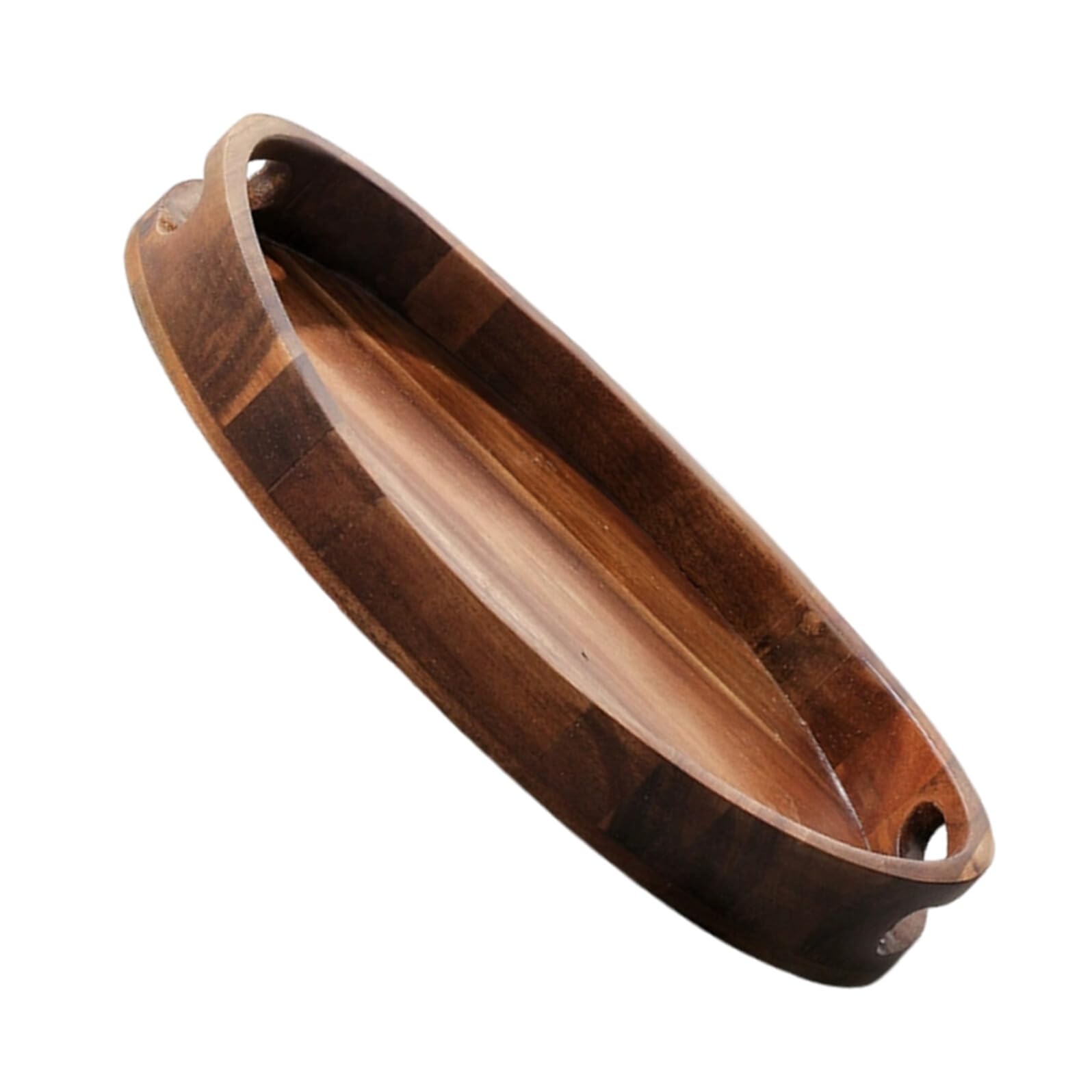 Plateau à thé ovale en bois massif naturel avec deux poignées – Plateau de service de style japonais 32,3 x 25 x 4,5 cm, parfait pour le café, les collations et les divertissements à la maison