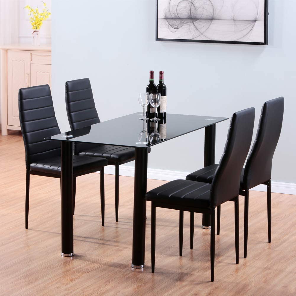 Buy GOLDFAN Black Glass Dining Table Modern Rectangle Kitchen Dining