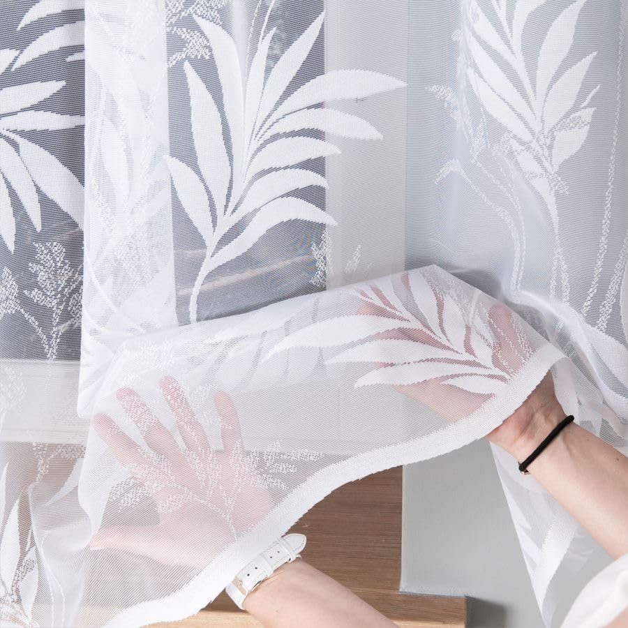 Weiß Jacquard 500x180 cm (BxH) Surinam Moderne Gardine Auf Kräuselband Fertig Zum Aufhängen Weiße Dekoschal