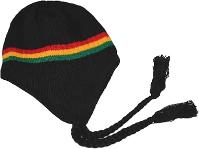 MG Black Rasta Peruvian Beanie Black Red Yellow Green