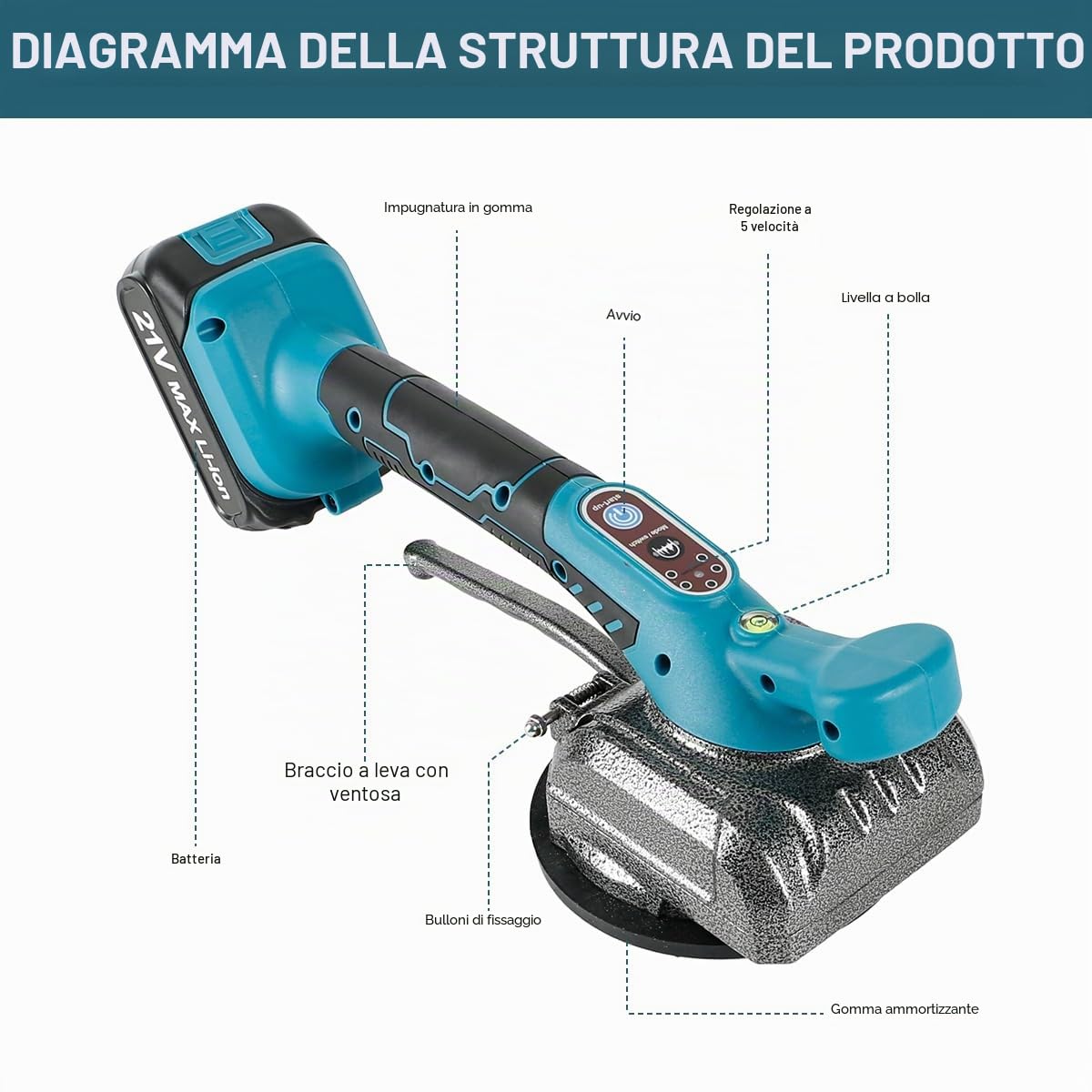 Macchina per la Posa di Piastrelle Ricaricabile, Vibratore per Piastrelle, Macchina Elettrica per Piastrelle Portata Massima 100kg, Livellatrice per Piastrelle, 21V, Macchina per Piastrellatura