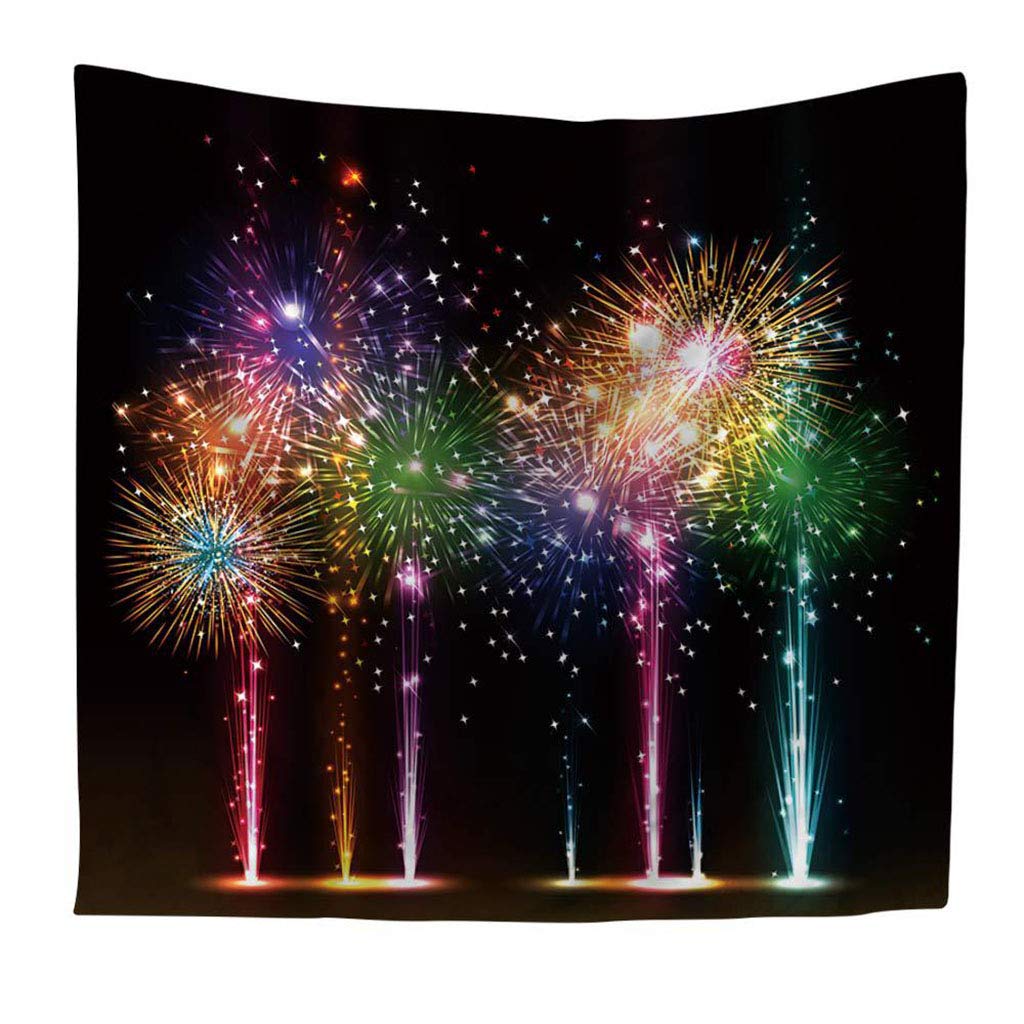 Tapisserie de polyester noir pour cacher un mur blanc deco feux d'artifice nuit 200x150cm
