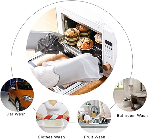 Miniatura 6 de 4 pares de guantes de lavado de platos, guantes de limpieza de silicona reutilizables para lavar platos, baño, baño de mascotas, automóviles, frutas