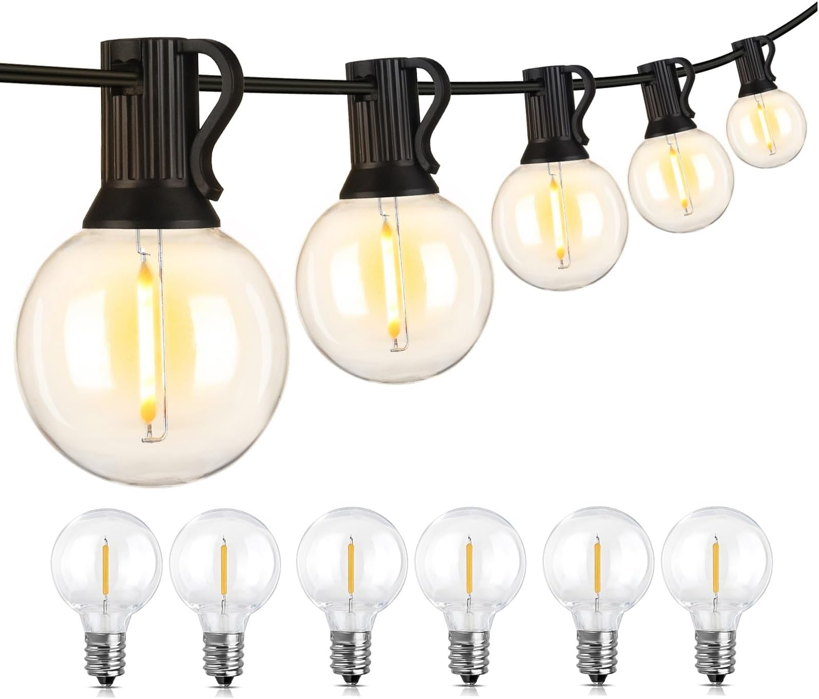 Mlambert 50Ft LED G40 Outdoor Patio String Lights Bundle with 6 Pack Replacement G40 Bulbs