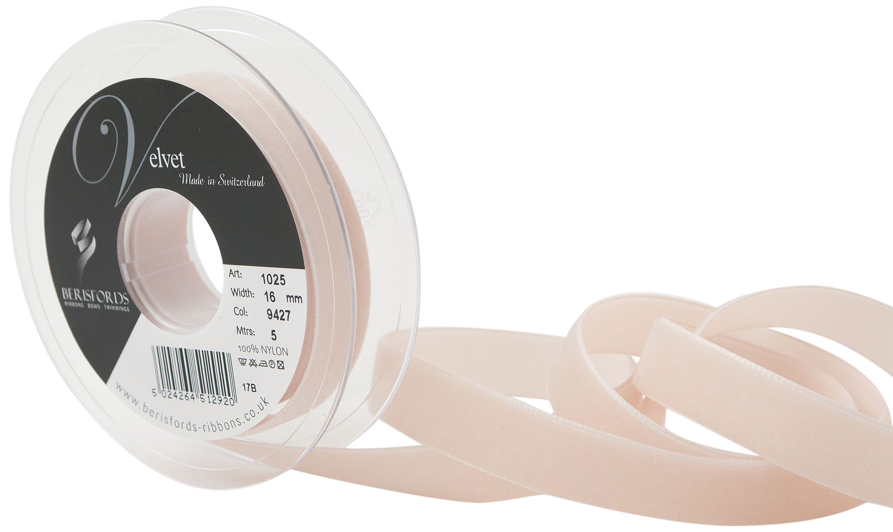 Berisfords Velvet Ribbon, Beige, 10.2 x 2.1 x 10.2 cm