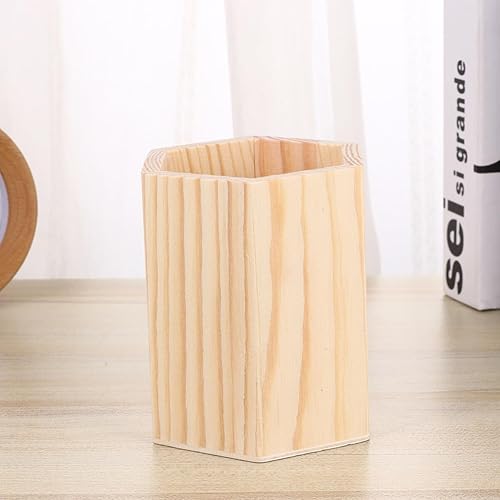 Miniatura 8 de Contenedor de almacenamiento de madera para bolígrafos y cepillos, organizador de tubo hexagonal, maceta sólida para oficina en casa para pintura