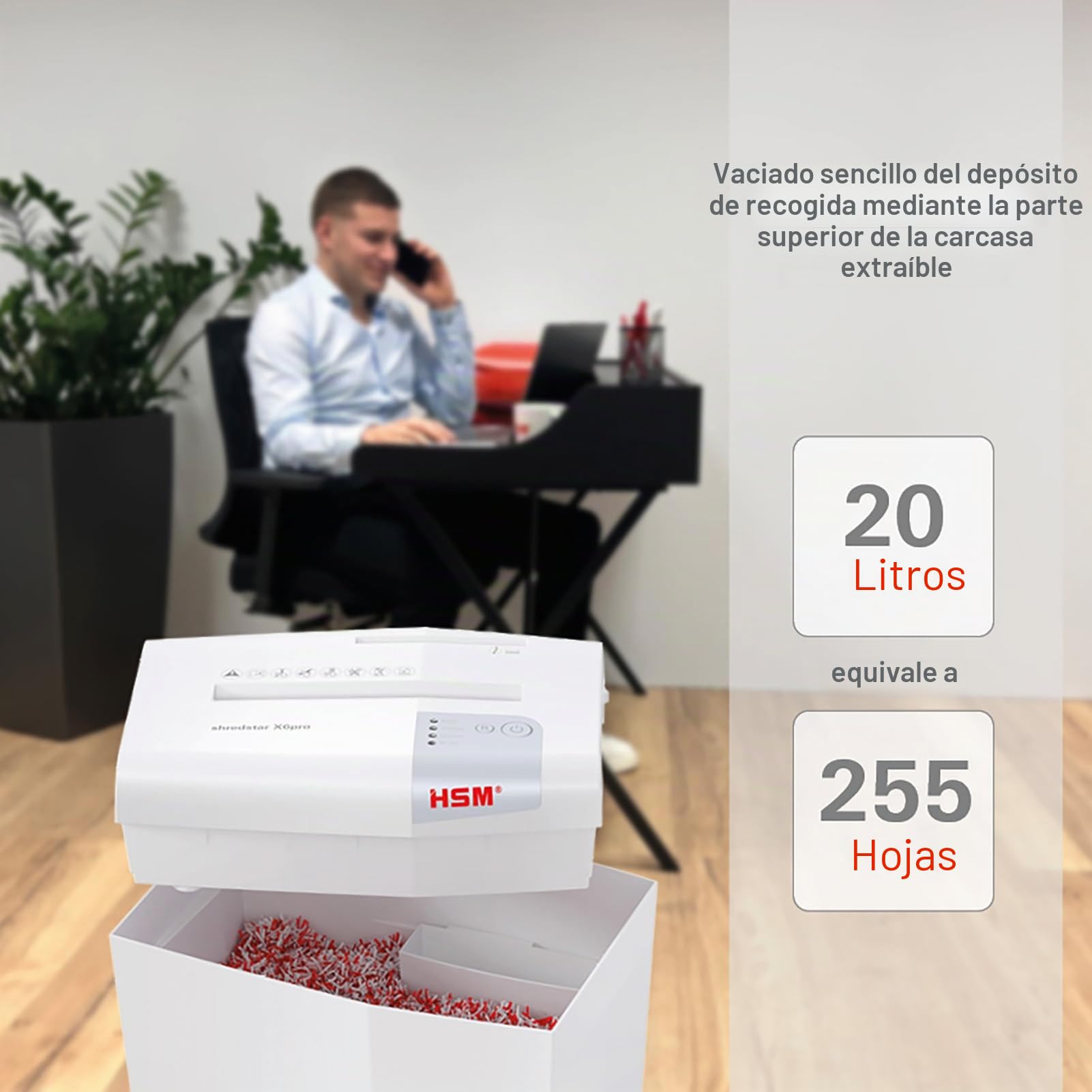 HSM Shredstar X6Pro - Destructora de documentos, 2 x 15 mm, color blanco plata | Volumen de recogida 20 l,