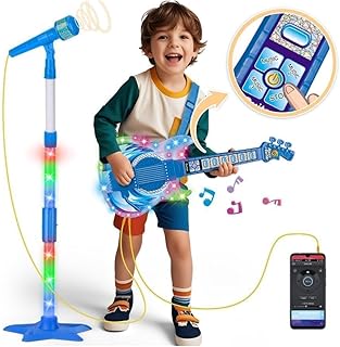 Kids Guitar and Microphone Set, Toy Guitar with Adjustable Volume and St...