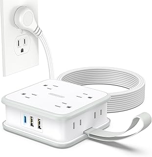 NTONPOWER Flat Extension Cord 10 FT, 8 Widely Outlets Power Strip with 3 USB Ports(1 USBC), Flat Plug Extension Cord with Multiple Outlets, Wall Mounted Outlet Extender for Dorm, Home, Desktop, Office