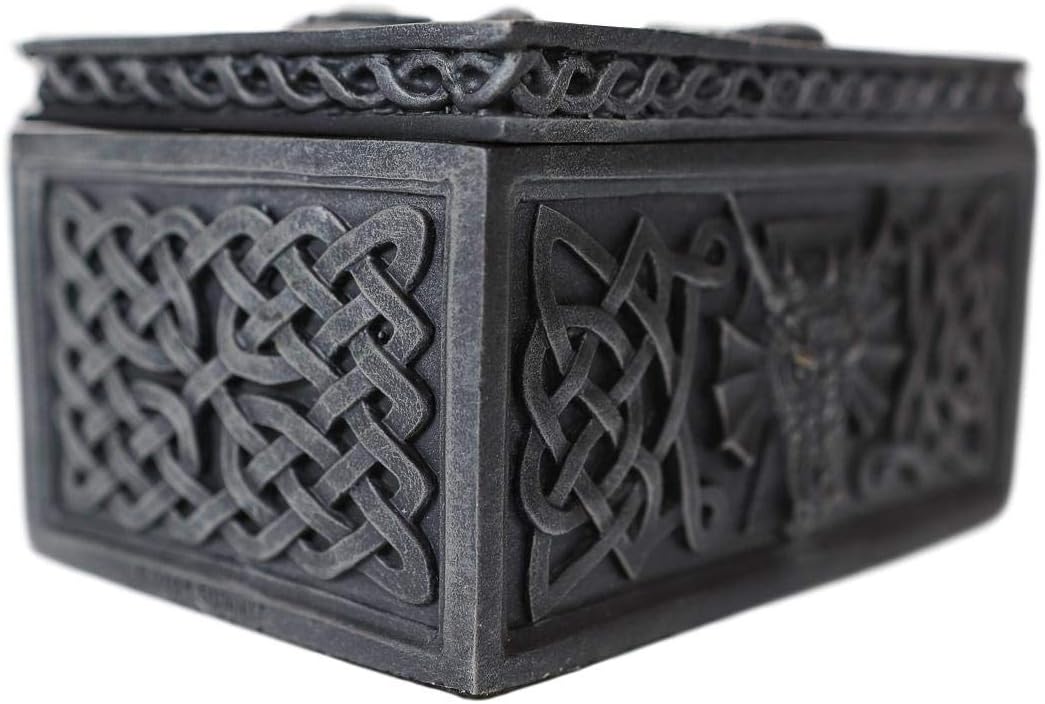 Ebros Gift Celtic Knotwork Moon Dragon Hinged Decorative Jewelry Box Figurine In Archaic Faux Stone Finish 5" Long Voyage Dragons Keepsake Trinket Stash Boxes Fantasy Myth Legends Medieval Accent
