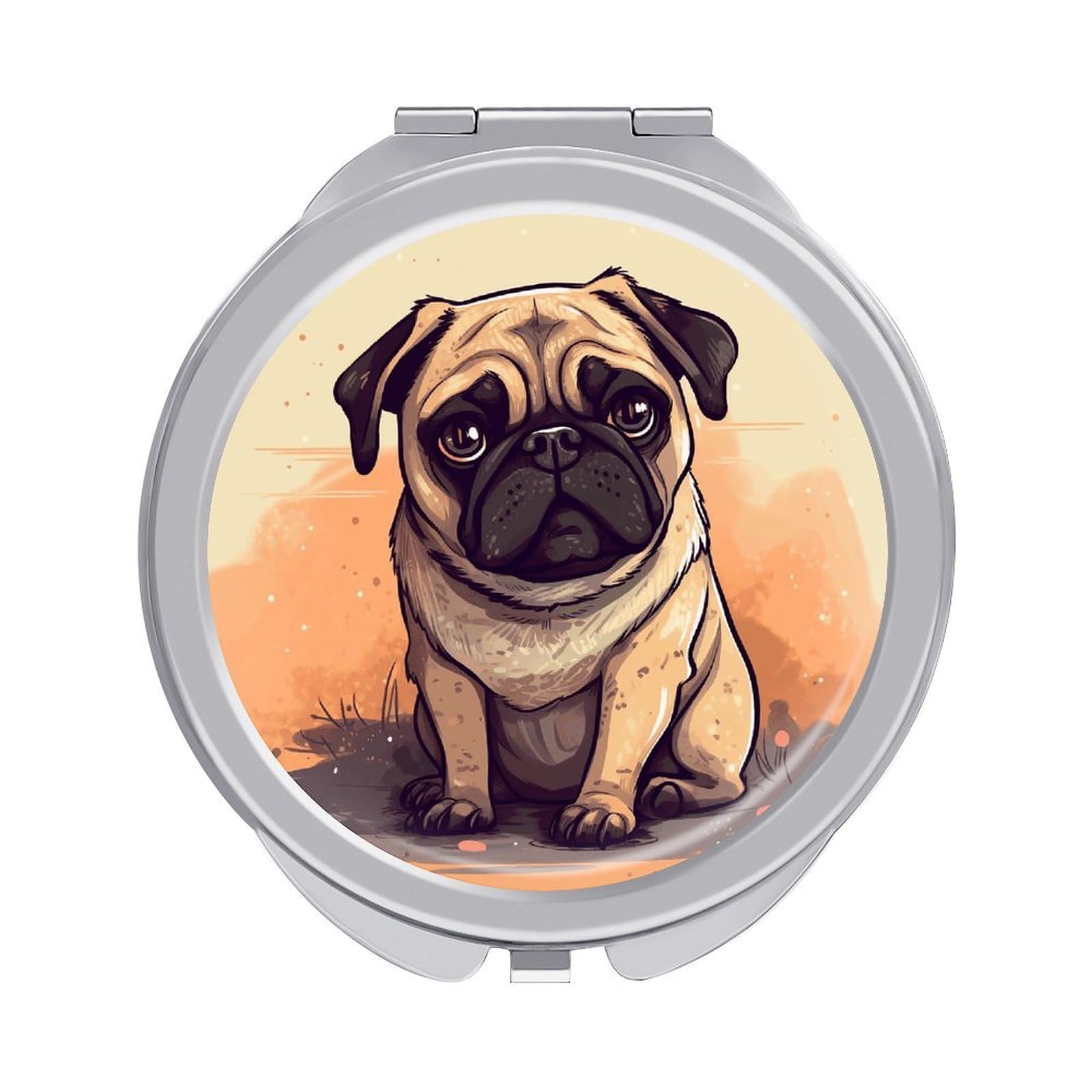 JTREHY Pug Cartoon Makeup Mirror Portable Folding Mirror Compact Travel Mirrors 2-Sided Round Pocket Mirrors Cute Handheld Beauty Mirror for Handbag Purse for Women Gift