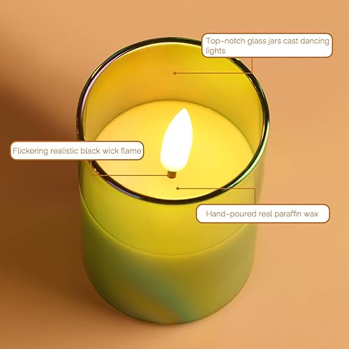 Miniatura 5 de Girimax Velas de cristal verde sin llama con control remoto, velas votivas LED parpadeantes que funcionan con pilas, velas altas delgadas  2