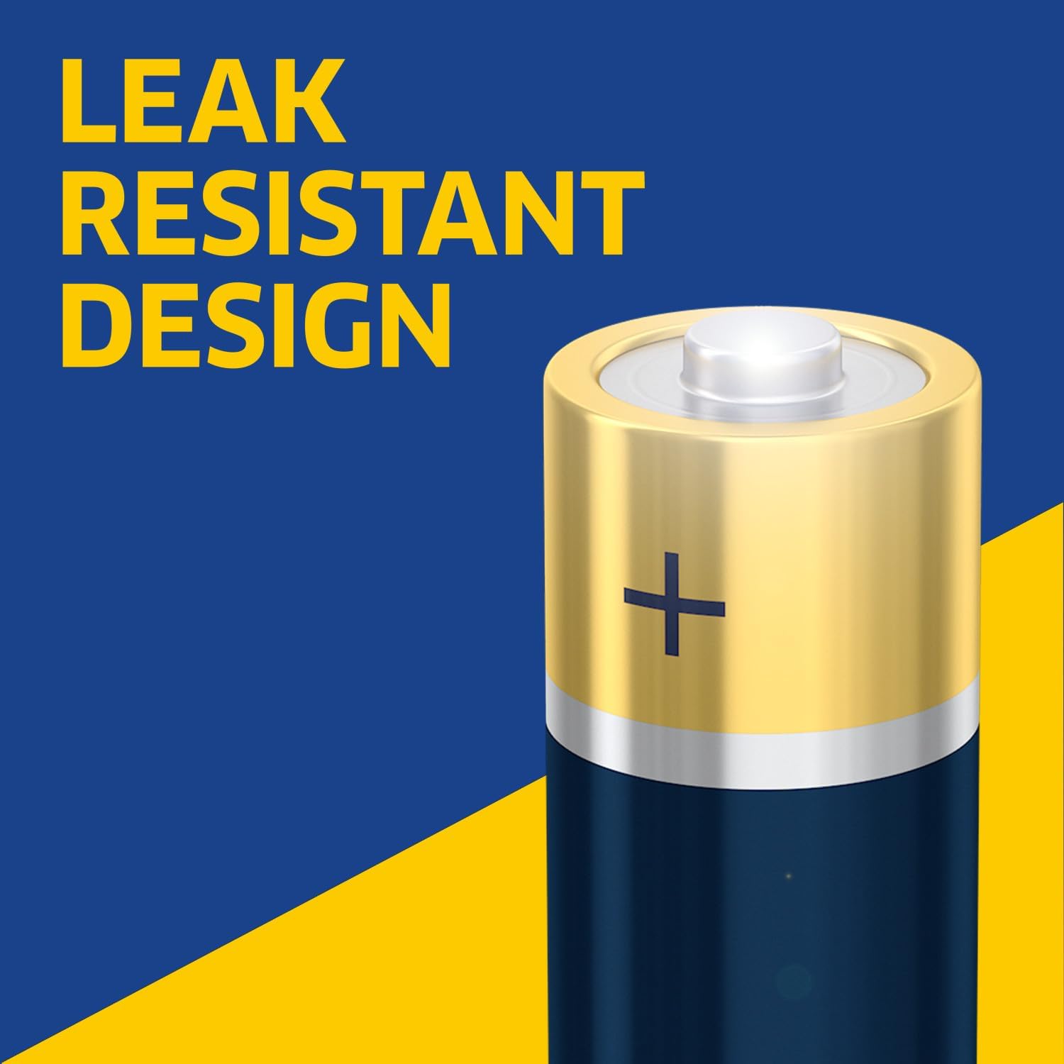 Close-up of the positive end of a VARTA Longlife AA battery, highlighting its leak-resistant design