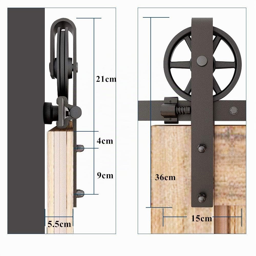 CCJH 167cm/5.5FT Kit de Rail pour Porte Coulissante, Kit de voie de Placard de Porte de Grange pour Une Porte (Forme de Rouleau de Gros Roue)