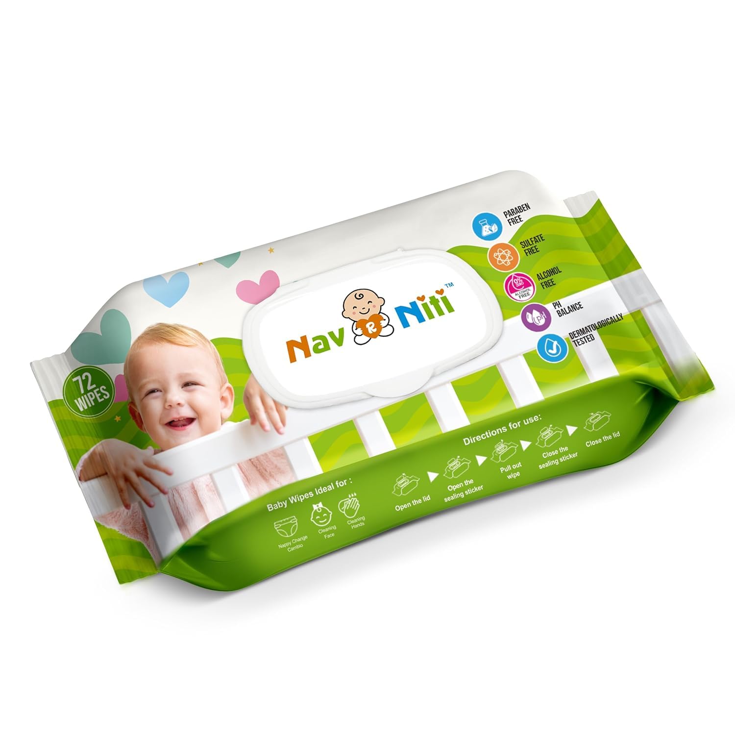 NAV NITI 99% Pure Water Baby Wipes with Lid I Vitamin E, Aloe vera, Paraben-Free, Chamomile - Super thick Wet Wipes I Dermatologically Tested | Alcohol Free | pH Balanced 72Pcs Per Pack | Pack of 3-image-25