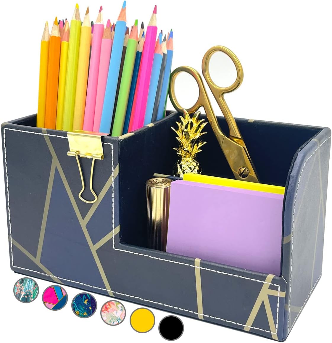 French KOKO PU Leather Desk Organizer Cute Pen Holder Office Pencil Holders Organizers Desktop Desk Accessories Kids Teen Girls Work School Storage Decor Office Decor Women Men (Classic Dark Chic)