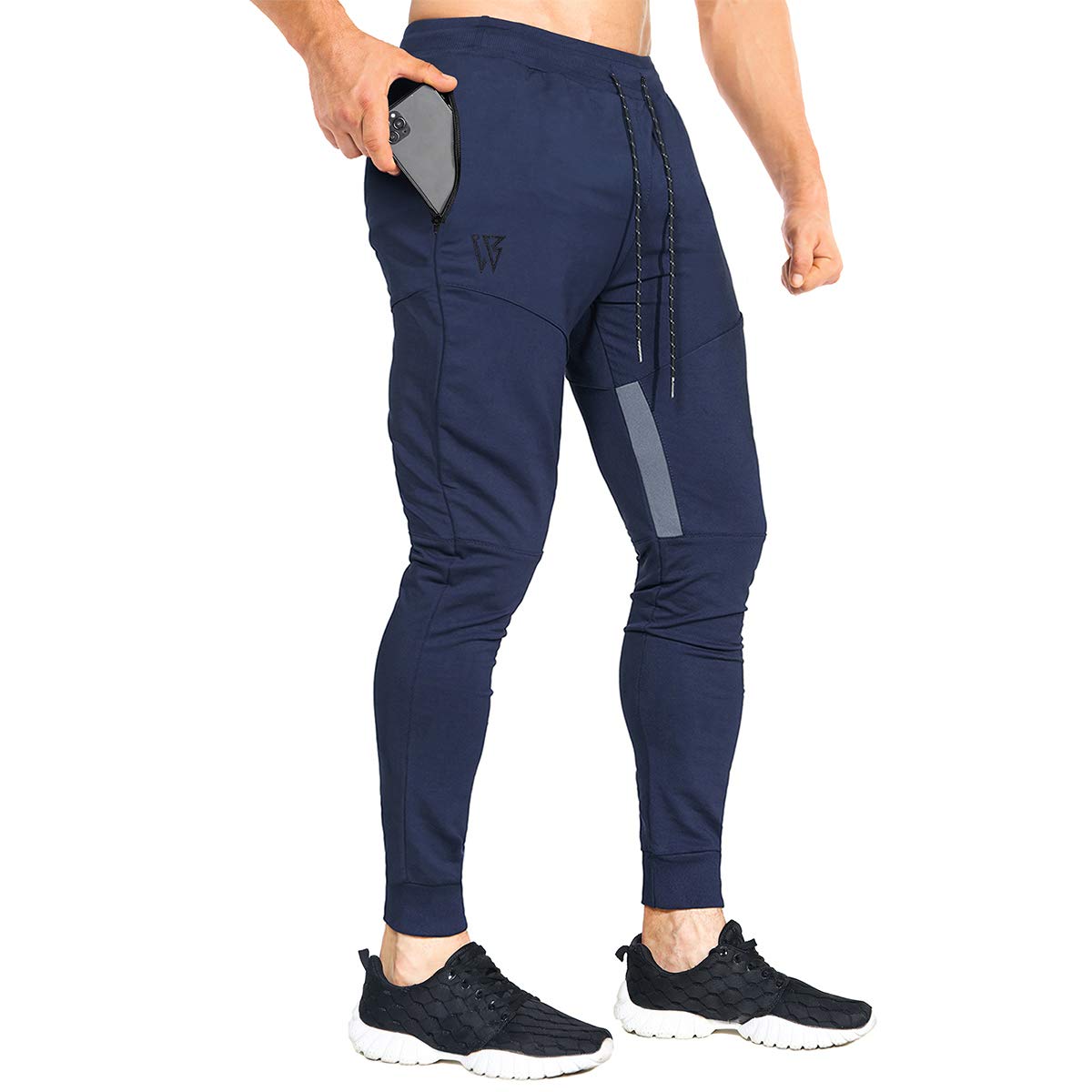 Mens Tapered Workout Track Pants, Slim Fit Gym Jogger Sweatpants, Casual Athletic Trousers with Zip Pockets