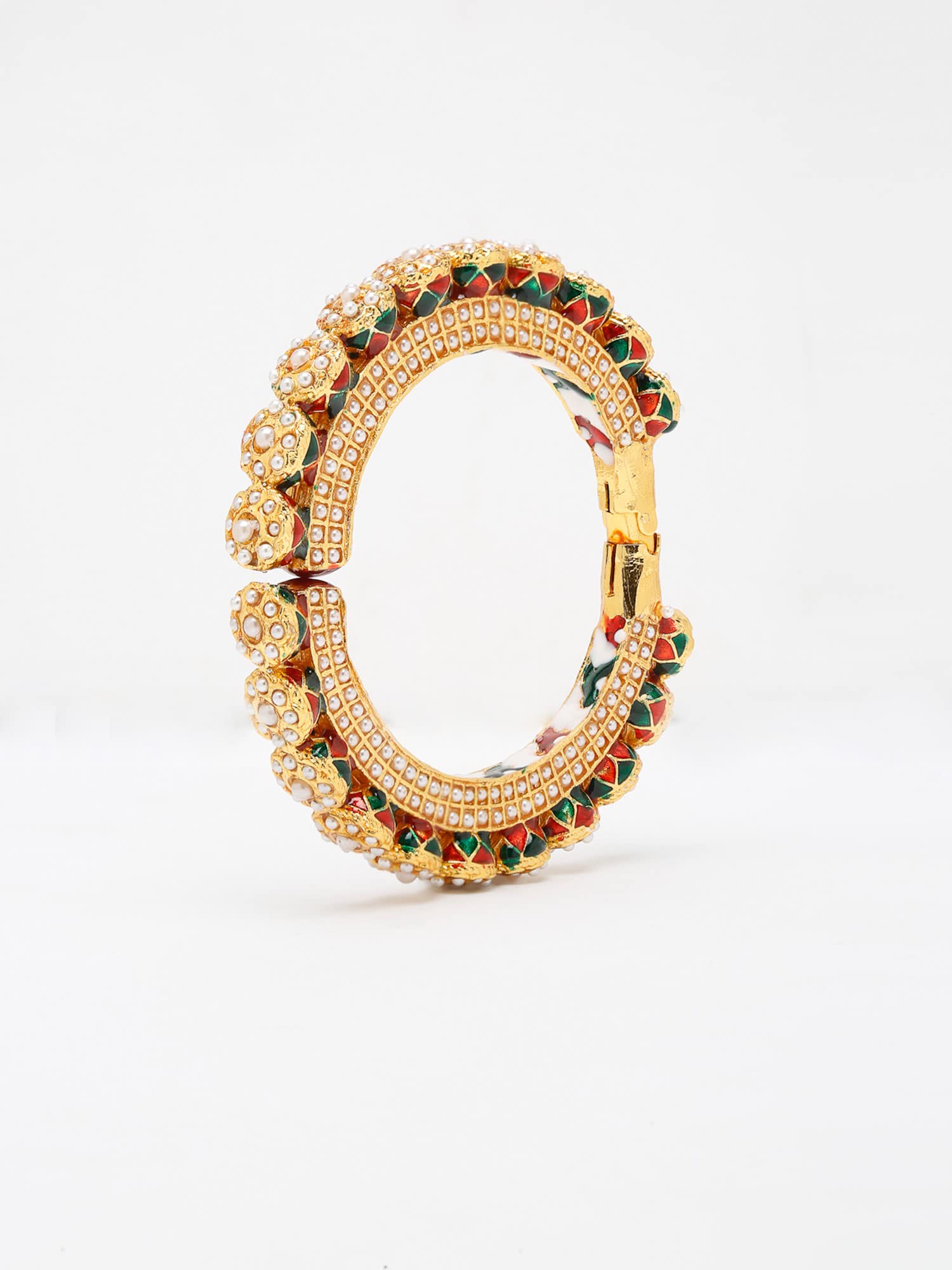 Ruby Raang Women's Mixed Metal Artificial Kundan bangles-and-bracelets - Traditional Jewellery Set for Women (White) - Image 5 thumbnail