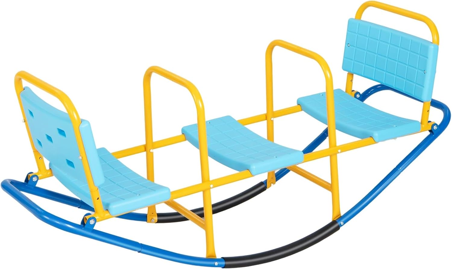 3-Person Teeter Totter, Sit and Spin 360° Rotating Rocking Toy for Toddlers, Heavy Duty Metal Seesaw for Kids Outdoor, 3-Seater Seesaw for Backyard PlaygroundAges 3-8 (Red)