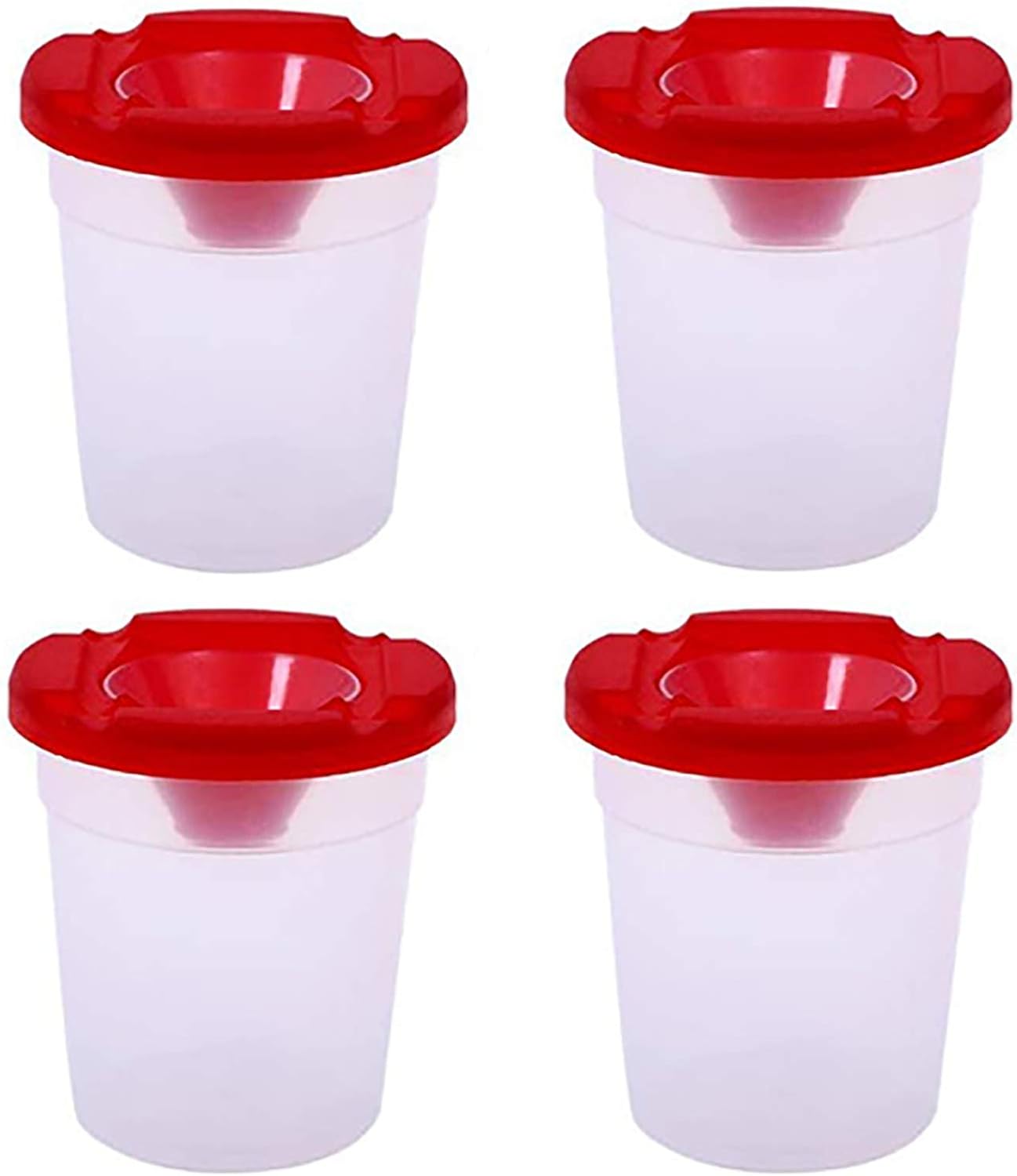 4 Pcs Non Spill Paint Pots with Double Cover Art Supplies Paint Cups with Lids for Paint Tinting Cup Cleaning Brushes 250 ML (Red)
