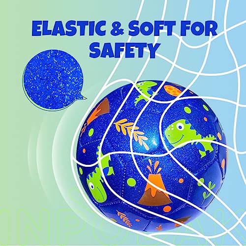 Inpodak Toddler Soccer Ball Size 2 Cartoon Ball Baby Soccer Ball Dinosaur Soccer Ball For Kids With Pump, Mesh Net And Box (Glitter Blue, Size 2) #TOP3