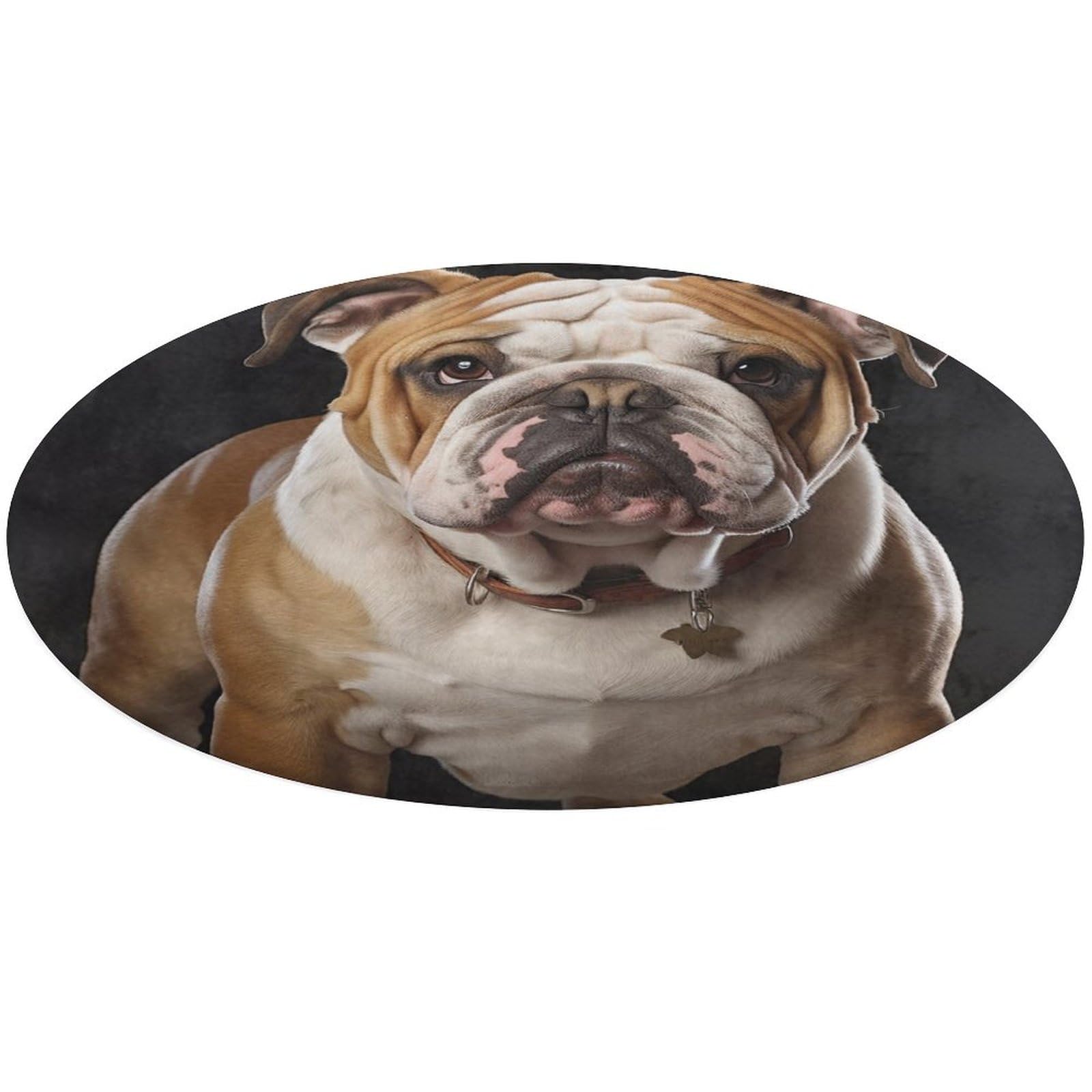 Tapis rond bouledogue anglais 90 cm antidérapant et doux pour le salon