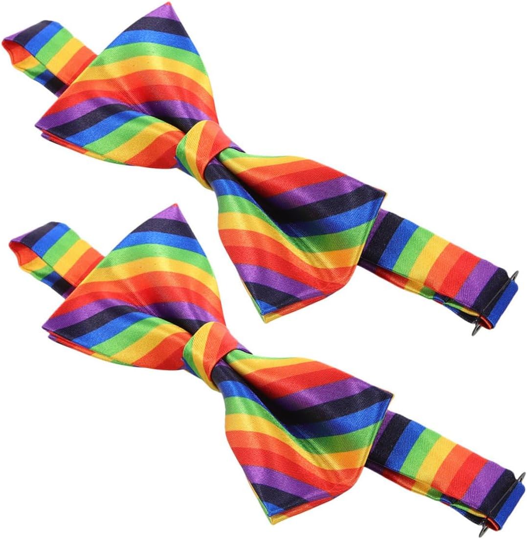 2Pcs Rainbow Stripe Decorative Bow Tie Set, Striped Fabric Bowtie for Men Groom and Wedding Party, Festival Photo Decor Accessories