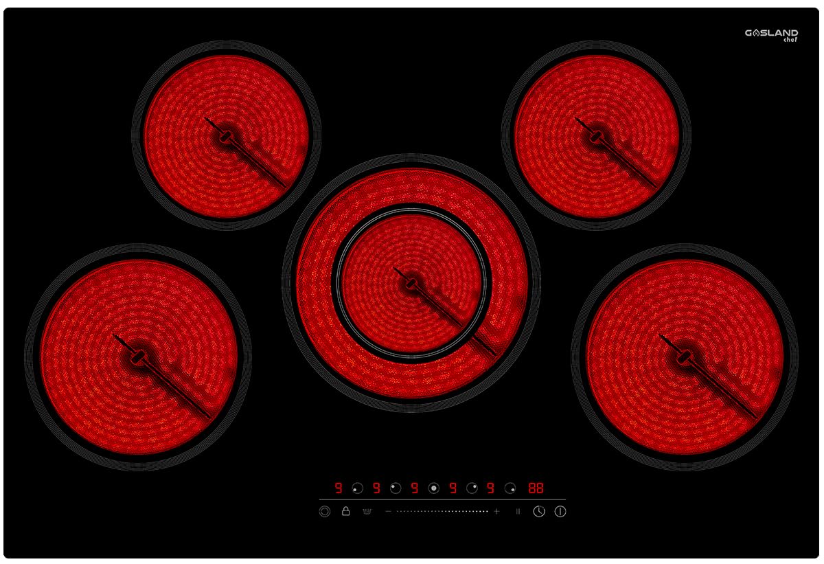 30 Inch Electric Cooktop, GASLAND Chef CH775BF 240V Ceramic Stovetop, Drop-in 5 Cooking Zones Electric Radiant Cooktop with 9 Power Levels, Sensor Touch Control, Child Safety Lock, 1-99 Minute Timer