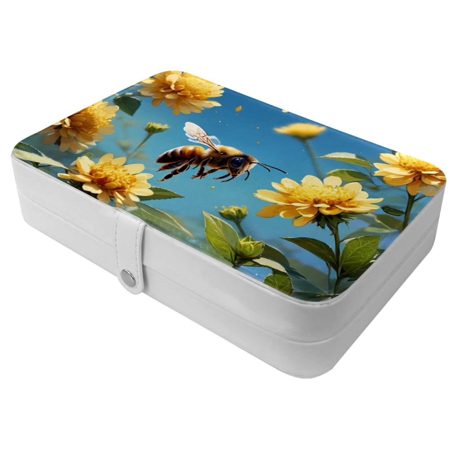 Boîte à bijoux de voyage pour collier et bague avec motif abeille