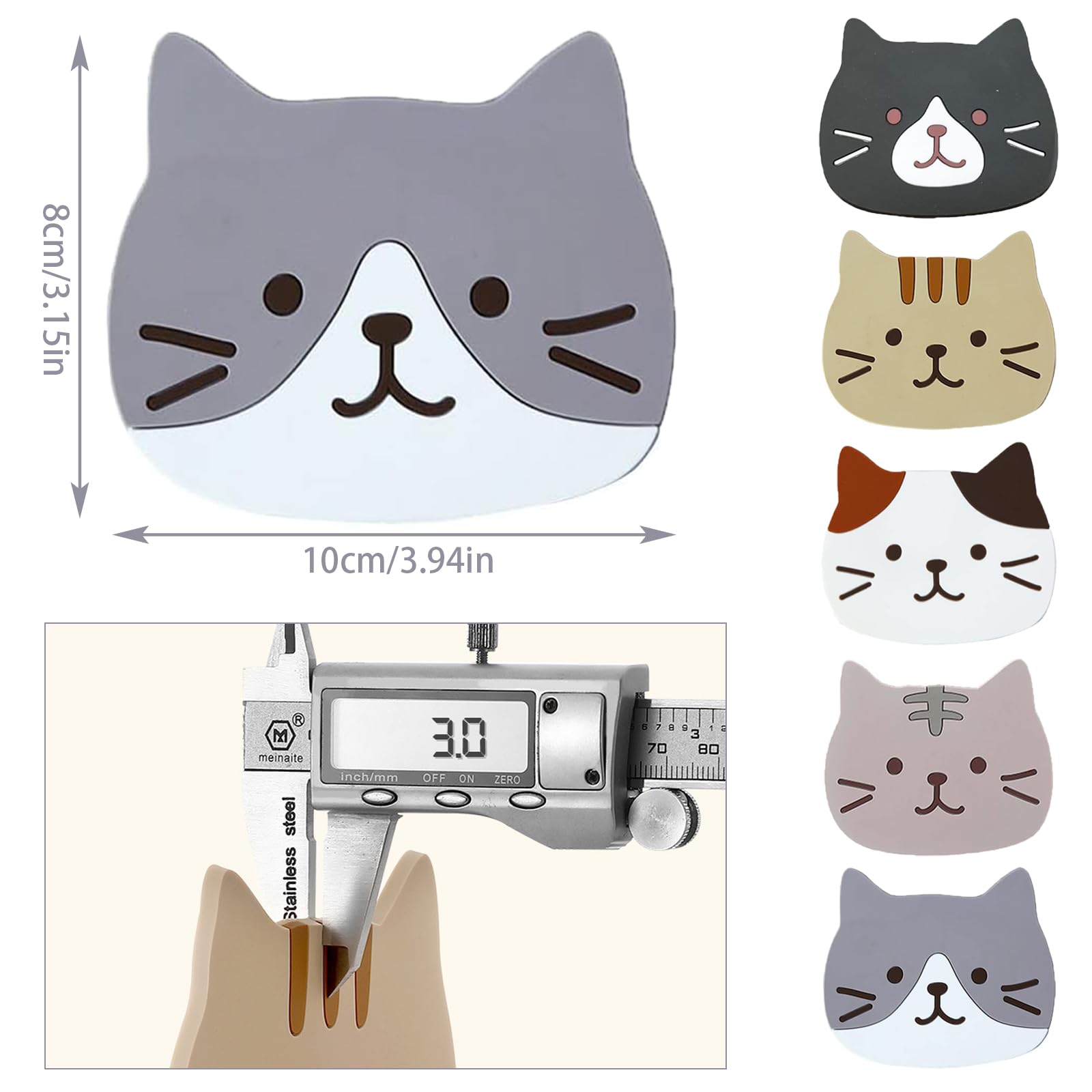 Set 5 Dessous De Verre Silicone Chat TSHAOUN - Antidérapants, Lavables, Mignons