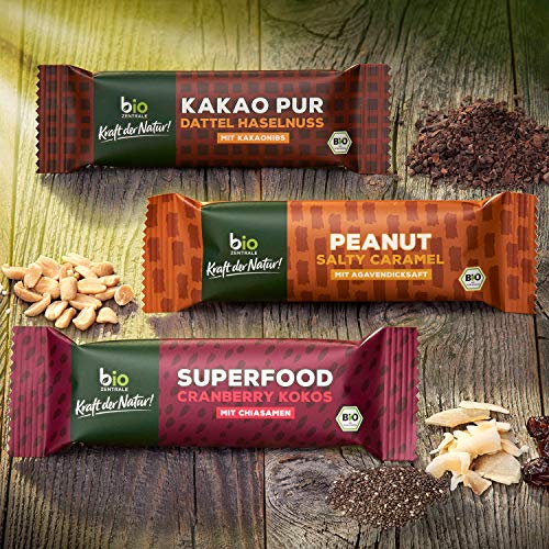 biozentrale Riegel Kakao pur, 16 Stück 560 g, vegan, palmölfrei & ohne Zuckerzusatz, nur 4 Zutaten, hoher Ballaststoffgehalt, idealer Snack für unterwegs